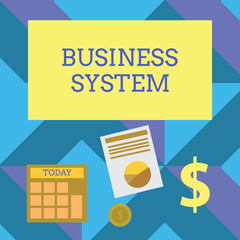 Text sign showing Business System. Business photo showcasing A method of analyzing the information of organizations Computing Dollar Investment in Gold and Presenting Data thru Pie Chart Graph