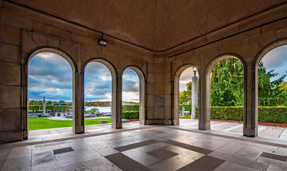 NIAGARA FALLS, CANADA - October 24, 2018: Oakes Garden Theatre in fall. Constructed in 1936, This...