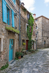 typical stone houses and streets in the old city of Groznjan in Istria