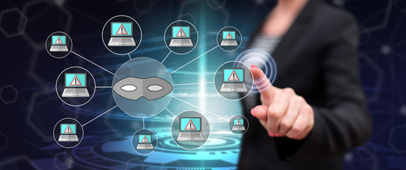 Woman touching a cyber attack concept