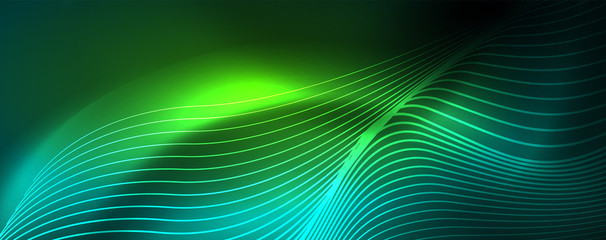 Shiny neon vector wave line abstract background, motion concept