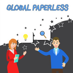 Conceptual hand writing showing Global Paperless. Concept meaning going for technology methods like email instead of paper Business Partners Colleague Jointly Seeking Problem Solution