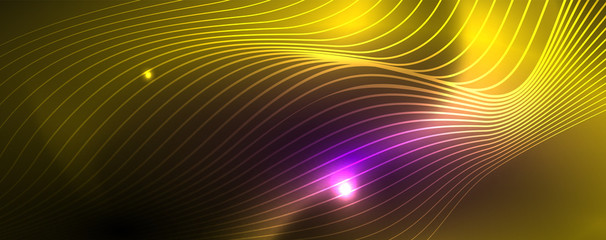Neon vector wave lines abstract background, magic futuristic techno design