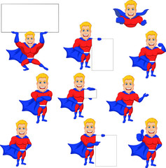 Set of superhero cartoon with blank sign