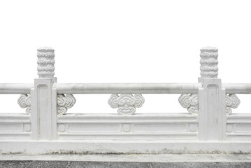 the traditional white stone carving handrail in chinese pattern style isolated on white background,...