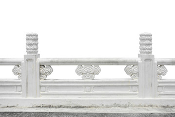 the traditional white stone carving handrail in chinese pattern style isolated on white background, copy space, clipping path