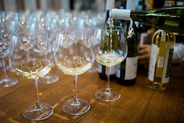 empty wine glasses on a table