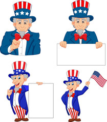 Set of cartoon uncle Sam's in different poses