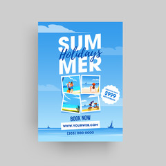 Summer Holiday website template or flyer design on Sea view background and space for your website details.