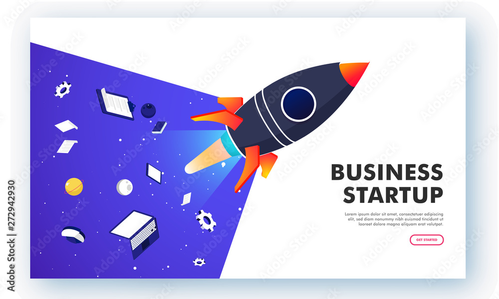 Canvas Prints online business startup, isometric laptop and tablet with document, globe and setting on white backg