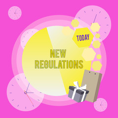 Conceptual hand writing showing New Regulations. Concept meaning Regulation controlling the activity usually used by rules. Greeting Card Poster Gift Package Box Decorated by Bowknot