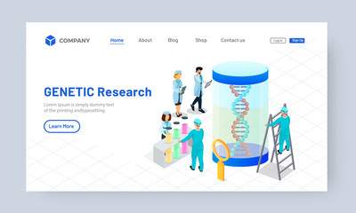 Scientists working on DNA. Genetic modified experiment concept on white background for Genetic Research website or web landing page design.