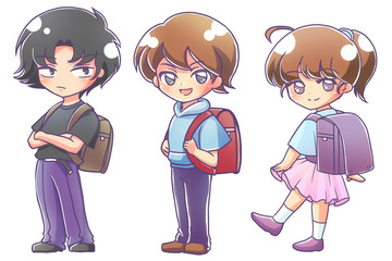 アニメ風・ランドセルを背負った小学生2