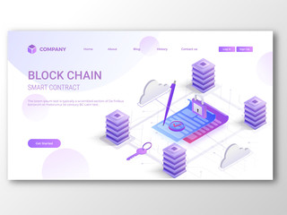 Vector illustration of Smart Digital contract covered from blockchain concept design for Block Chain Smart Contract Landing page.