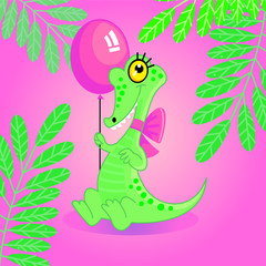 The crocodile keeps the ball on a pink background