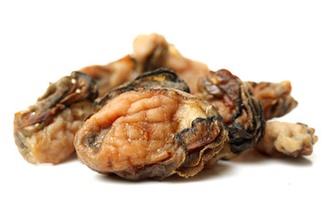 dried oysters on white background