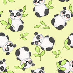 Obraz premium Panda bear pattern on light green background