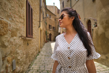fashion italian woman outdoor on the street of the old town