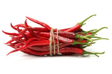 Red chili peppers on white background