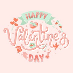 Happy Valentines Day handwritten Calligraphy / Typography with Valentine Love Cupid Icon