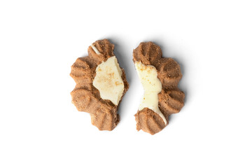 Chocolate shortbread cookies isolated on white background.