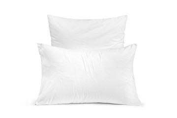 Fototapeta na wymiar Two white pillows in a row isolated, pillows on a white background
