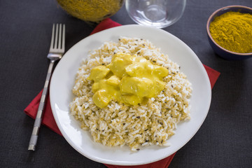 poulet au curry et riz