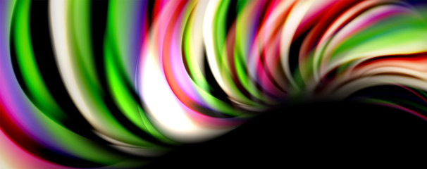 Fluid color swirls on black. Modern background with trendy design