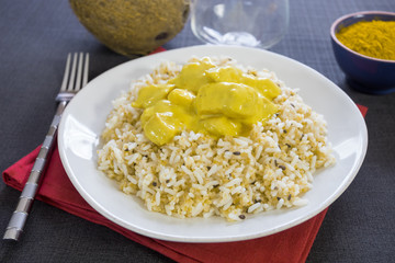 poulet au curry et riz