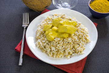 poulet au curry et riz