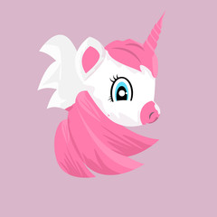 Cute little pink magical unicorn. Cartoon style unicorn for your t-shirt design. Vector illustration.