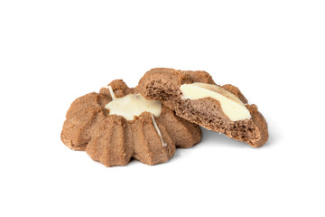 Chocolate shortbread cookies isolated on white background.