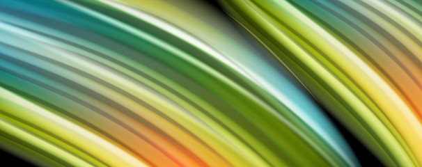 Abstract wave lines fluid rainbow style color stripes on black background. Artistic illustration for presentation, app wallpaper, banner or poster