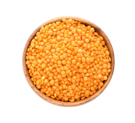 Raw lentils on white background