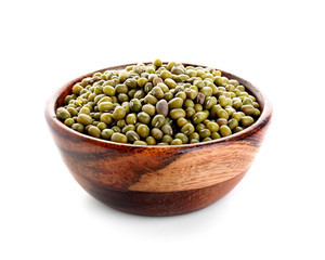 Raw mung beans on white background