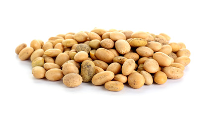 Raw soy beans on white background