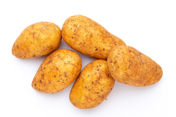 Potatoes isolated on white background. Flat lay. Top view.