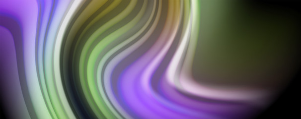 Modern rainbow liquid color flow colorful poster. Wave Liquid shape in black color background. Abstract composition