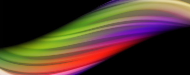 Modern rainbow liquid color flow colorful poster. Wave Liquid shape in black color background. Abstract composition