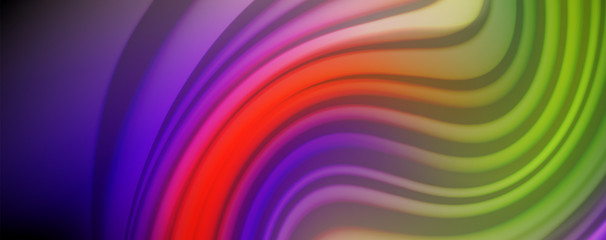 Obraz premium Modern rainbow liquid color flow colorful poster. Wave Liquid shape in black color background. Abstract composition