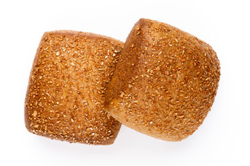 Rye eco breads on the white background.