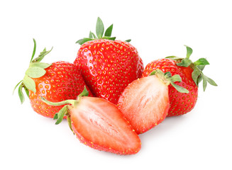 Ripe red strawberry on white background