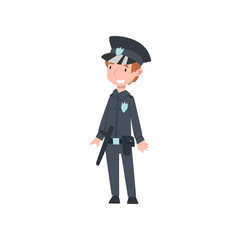 Cute Boy Dressed as Police Officer, Kids Future Profession Vector Illustration