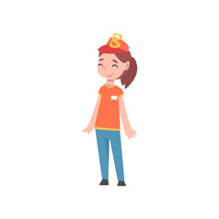Cute Girl Dressed as Fast Food Seller or Pizza Delivery Girl, Kids Future Profession Vector Illustration