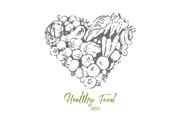 Raw delicious vegetables in heart shape, seasonal harvest, healthy salad ingredients, farmer market products