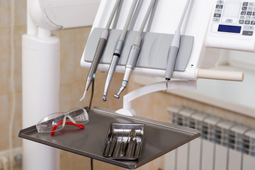 Various dental instruments and tools in the dentist office