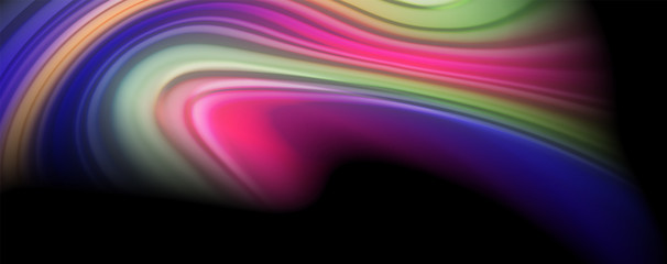 Modern rainbow liquid color flow colorful poster. Wave Liquid shape in black color background. Abstract composition