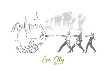 Nature vs industry metaphor, ecology activists saving green city area