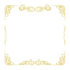 Vector Golden Calligraphic Frame, Filigree Square Border Template, Vintage Style, Design Element Isolated.