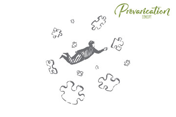 Businessman flying and catching puzzles, solution search, solving problem, integration metaphor